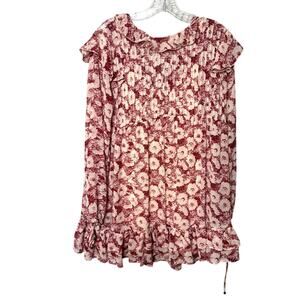 Free People‎ These Dreams Mini Dress Size S Red Floral Ruffled Pleated Boho